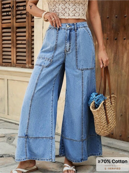 SHEIN Denim - Wide-Leg Light Blue Women’s Jeans - Casual High-Rise Style